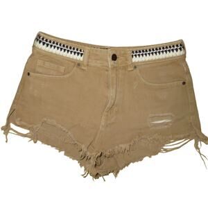 P.S. Erin Wasson Denim Shorts High Waisted Jeans Zip Fly 100% Cotton Sz 25 Tan